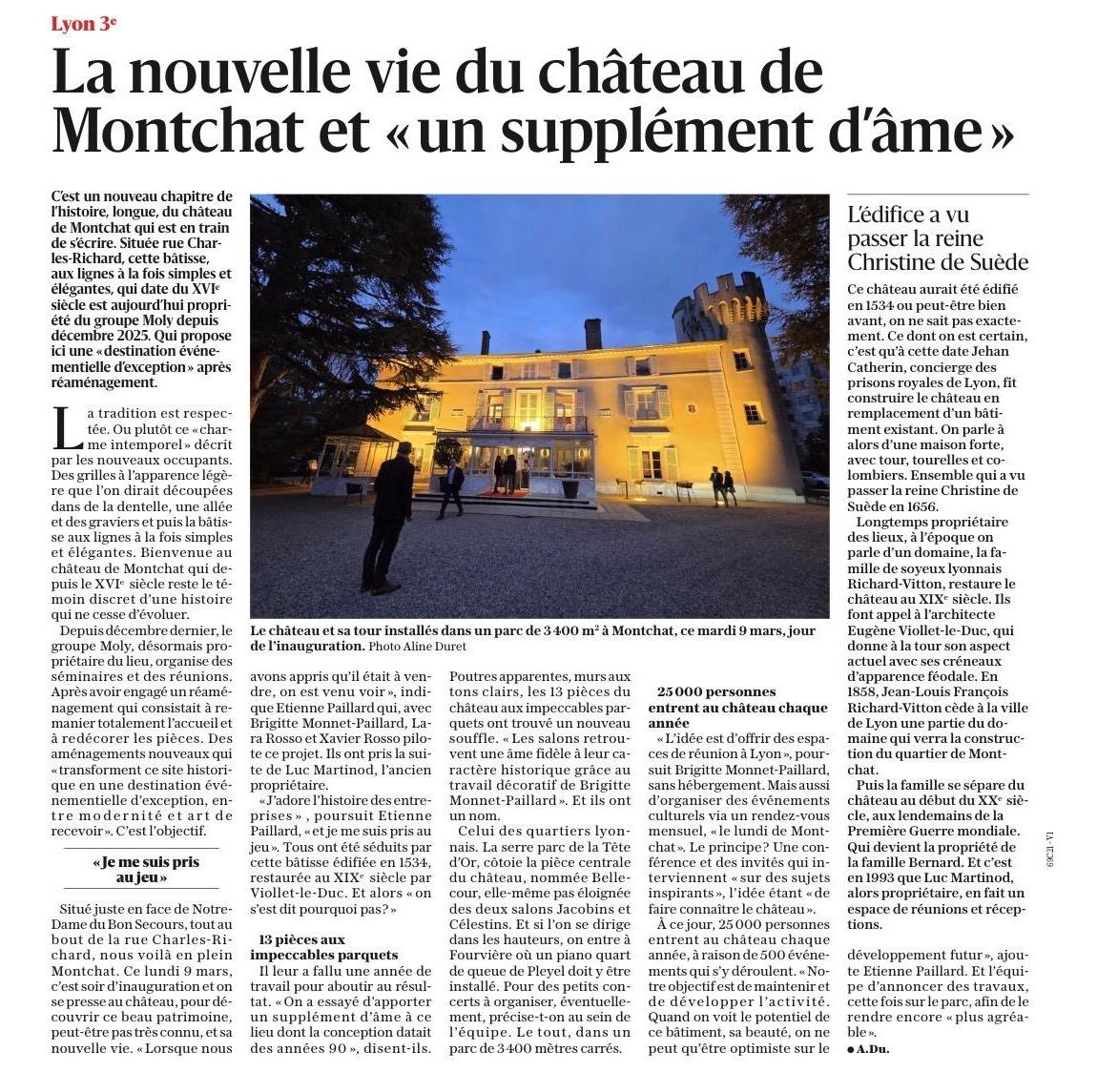 Article paru dans le progrès Lyon sur le renouveau du Château de Montchat